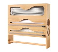 Relaxdays Support mural 4 en 1 pour rouleaux, essuie-tout et film alimentaire – Bambou 33x34,5x7 cm