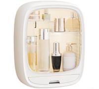 Support mural de grande capacité pour maquillage 27 cm de large | Plastique étanche, couvercle anti-poussière, montage mural sans perçage, finition blanche, maintien sûr