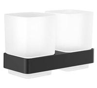Support mural double, en aluminium et verre cristal, noir, 18 cm
