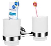 Support mural double pour brosses à dents avec coupelle en verre, en acier inoxydable