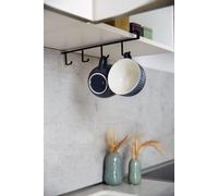 Support mural en métal pour 4 tasses, de la marque Unyqoos®, de couleur noire, antidérapant, à fixer sous les étagères sans perçage, et protégeant de la poussière