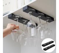 Support mural noir pour verres à vin, petit modèle, vendu par lot de 2, à fixer sous les meubles de cuisine sans perçage