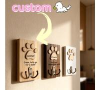Support mural personnalisé pour laisse de chien, crochet à clés en bois avec empreinte de patte, organisateur de porte-clés, support de rangement suspendu avec nom d'animal de compagnie personnalisé p