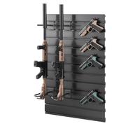 Support mural pour armes - Étagère murale pour fusils et pistolets - Pour 2 fusils et 4 pistolets - Système modulaire - Cadre en acier - Panneau arrière en PVC - Avec crochets