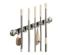 Support mural pour balai et balai avec ventouse, aluminium et ABS, pour | Porte-balai et serpillère à montage mural sans perçage, réglable avec clips, aluminium + ABS, pour salle de bain