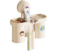 Support mural pour brosse à dents de salle de bain - Design à ventouse pour une installation sécurisée sans perçage - Organiseur ventilé pour brosses et tasses 21 x 9 x 11 cm (blanc)