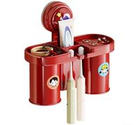 Support mural pour brosse à dents de salle de bain - Design à ventouse pour une installation sécurisée sans perçage - Organiseur ventilé pour brosses et tasses 21 x 9 x 11 cm (rouge)