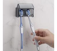 Support mural pour brosses à dents avec couvercle, 2 emplacements, adhésif, transparent, noir
