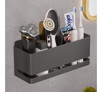 Support mural pour brosses à dents électriques en aluminium, gris, avec 3 emplacements, un trou de drainage et une fixation adhésive