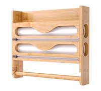 Support mural pour essuie-tout, coupe-film et rouleaux en bambou 3 en 1