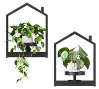 Support mural pour fleurs, lot de 2, pot mural, support mural pour fleurs avec soucoupe amovible, jardinières, étagère à fleurs, support pour plantes, fixation murale pour plantes, noir EBK08HJP201