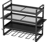 Support mural pour outils électriques, étagère de rangement à 4 niveaux avec 4 supports pour perceuses, support pour outils et étagère de rangement avec support pour tournevis, organiseur d'outils pou
