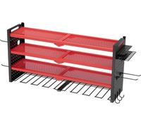 Support mural pour outils électriques, étagère de rangement à 4 niveaux avec 8 supports pour perceuses, support pour outils et étagère de rangement avec panneaux perforés latéraux, organiseur d'outils