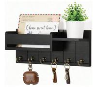 Support mural pour porte-clés - Crochets à clés pour décoration murale du salon - Porte-clés en bois et organisateur de courrier avec étagère pour les essentiels de la maison - Décoration d'entrée mod