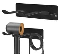 Support mural pour sèche-cheveux, sans perçage – Acier inoxydable 304 (noir) – Fixation murale avec système de rangement des câbles – Support robuste pour salle de bains et salon de coiffure