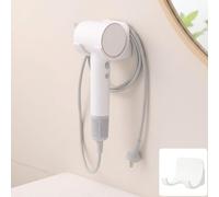 Support mural pour sèche-cheveux, sans perçage, avec range-câble, blanc