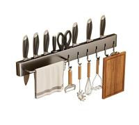 Support Mural pour Ustensiles Cuisine, avec Crochets Barre À Serviette,50cm | Barre de Rangement Polyvalente, Support de Couteaux Robuste pour Ciseaux, Fouets, Gain de Place sur le Plan de Travail