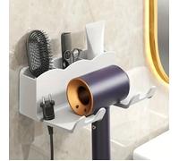 Support Mural Sèche Cheveux Blanc - Sans Perçage Salle de Bain - Accessoire Aménagement intérieur Pratique et Durable