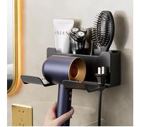 Support Mural Sèche Cheveux Noir - Sans Perçage Salle de Bain - Accessoire Maison & Quotidien Pratique et Durable