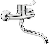 Support mural SPT-EHM, bras de douche pivotant L200 mm, mitigeur à levier, raccordement eau chaude/froide