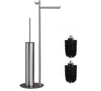 Support mural Unyqoos® pour brosse WC, autoportant, avec espace de rangement intégré – Acier inoxydable, finition noir mat, support multifonction compact pour papier toilette et accessoires de nettoya