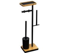 Support NOWRA avec porte-papier hygiénique et brosse de toilettes, de forme carrée, noir/chêne