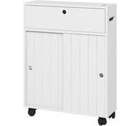 kleankin Meuble de rangement salle de bain, meuble WC pour papier toilette avec portes coulissantes, plusieurs compartiments, sur roulettes, meuble de toilette, 52 x 17 x 67 cm, blanc