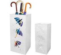 Support-parapluie Unyqoos® en métal, carré, dimensions 16x16x42 cm, avec revêtement époxy, bac de récupération d'eau et patins antidérapants, décoré d'un motif de parapluie