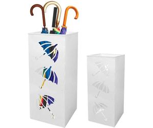 Support-parapluie Unyqoos® en métal, carré, dimensions 16x16x42 cm, avec revêtement époxy, bac de récupération d'eau et patins antidérapants, décoré d'un motif de parapluie