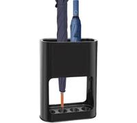 Support-parapluies Unyqoos® – couleur noire mate, 4 compartiments avec bac de récupération amovible, plastique robuste avec plaque de métal intégrée
