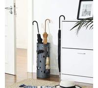 Support-parapluies Unyqoos® en métal, finition anthracite mat, diamètre 19,5 cm x hauteur 49 cm, avec bac de récupération d'eau, 2 crochets longs + 2 crochets courts, 4 patins antidérapants, capacité