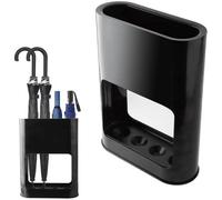 Support parapluies Unyqoos® minimaliste, de couleur noire – gain de place pour 4 parapluies, bac de récupération amovible, en ABS avec contrepoids en fer