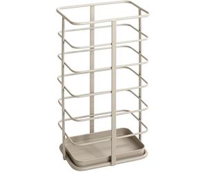 Support-parapluies Unyqoos® moderne, en acier, avec revêtement gris par poudre, équipé d'un bac de récupération métallique amovible, capable de supporter jusqu'à 15 kg – idéal pour les entrées et les 
