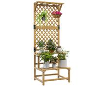 Outsunny Support plantes intérieur porte plante à deux niveaux avec treillis pour jardin et terrasse en bois massif jaune