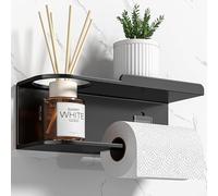 Support Porte Papier Toilette Mural sans PerçAge - DéRouleur/DéVidoir Papier Toilette Murale INOX avec éTagèRe - Porte Rouleau WC, Support & Distributeur Papier Toilette (Noir)