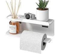 Support Porte Papier Toilette Mural sans PerçAge - DéRouleur/DéVidoir Papier Toilette Murale INOX avec éTagèRe - Porte Rouleau WC, Support & Distributeur Papier Toilette (Blanc)