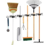 Support pour balai avec 6 crochets, système de fixation multifonctionnel en acier inoxydable