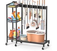 Support pour balais et accessoires – Supports pour outils de jardin, système de rangement pour outils de jardin, support pour balais avec crochets et support pour serpillières, chariot de nettoyage po