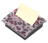 Support pour bloc-notes 10x10,5 cm, avec strass, distributeur de post-it adhésifs, motif léopard, couleur rose
