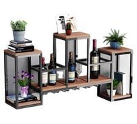 Support pour bouteilles de vin, en bois naturel et en fer forgé, dimensions : 106 cm x 20 cm x 55 cm, fixation murale, structure à trois niveaux, capacité de charge : 30 kg