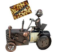 Support pour bouteilles de vin en forme de tracteur, avec figurine de conducteur, objet décoratif, porte-bouteilles en métal, accompagné d'une carte de vœux pour un cadeau de vin