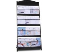 Support pour brochures - Récipient à prospectus - Présentoir d'informations - Sur roulettes - 68x36x150 cm - Noir