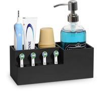Support pour brosses à dents électriques, organiseur de brosses à dents en résine à 7 compartiments avec 4 brossettes, organiseur de salle de bain, noir