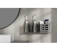 Support pour brosses à dents électriques - Rangement mural - Adhésif - Avec gobelets - Support pour rasoirs - Aluminium - Gris