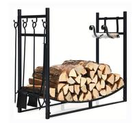 Support pour bûches - Râtelier à bois de chauffage - Râtelier pour cheminée - Rangement pour bois - Étagère de rangement pour bois de chauffage - Structure en acier noir - 90 x 33 x 76 cm