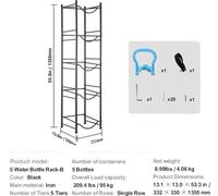 Support pour carafe à eau, conception résistante, rangement peu encombrant, noir 5 couches 1 5