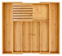 Support pour couverts en bambou, extensible de 32 à 55 cm, avec bloc à couteaux en bois naturel