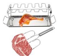 Support pour cuisses de poulet - 540 g en acier inoxydable - Support vertical pour baguettes de batterie - Ensemble de fourchettes en deux pièces | Outil de cuisson à chaleur uniforme pour barbecue en