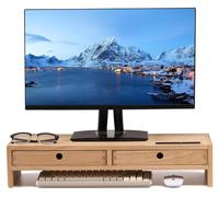 Support pour écran en bois avec 2 tiroirs, finition naturelle