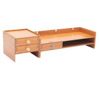 Support pour écran - Organisateur de bureau avec tiroir verrouillable et support pour téléphone - pour écrans de 25 à 51 cm - aspect bois MDF - capacité de charge jusqu'à 5 kg